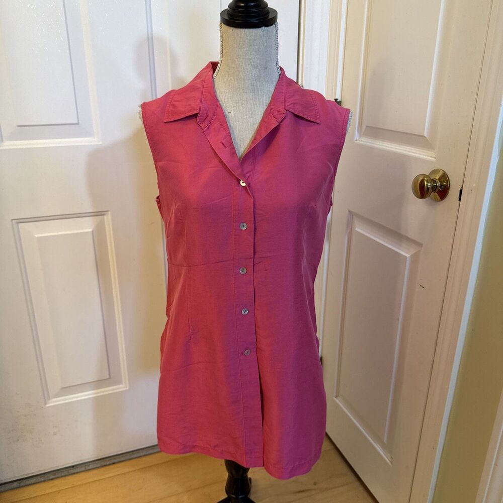 PINK SILK TUNIC Hadi Collection Pink 100% Silk Sleeveless Blouse Size L
